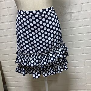 NWT J Crew Polka Dot Navy Ruffle Skirt Size 14